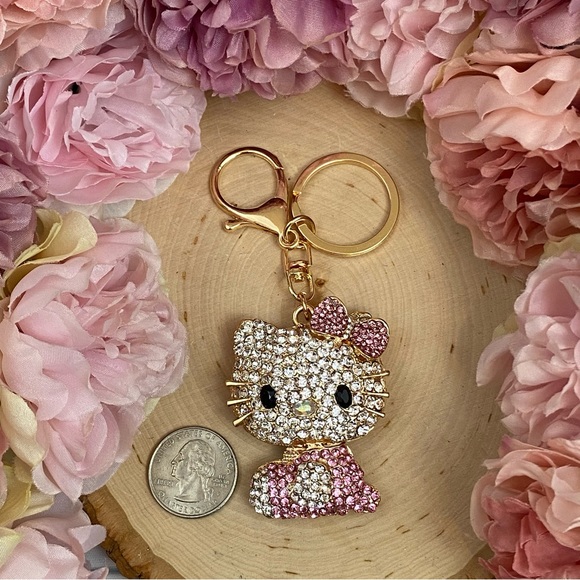 Hello Kitty with Pale Pink Crystal Dress & Bow Keychain Charm - Picture 11 of 12